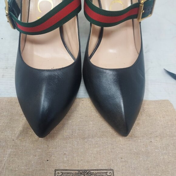 Gucci Black Leather Sylvie Mary Jane Web Pump Shoe - Picture 8 of 10